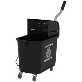 HOMCOM Mop Bucket with Wringer on Wheels 21 Quart Floor Cleaning Black Separate Dirty Clean Water System