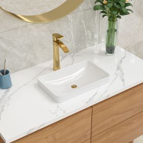 Semi-Recessed Ceramic Rectangular Above Counter Basin Drop in Bathroom Vessel Sink