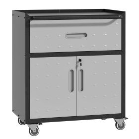 Sturdy and Durable Metal Tool Cabinet for Garage with Wheels - Mobile Heavy-Duty Storage Cabinet with 1 Drawer and 2 Locking Doors