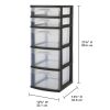 Plastic 5-Drawer Tower, Black with Clear Drawers, Adult